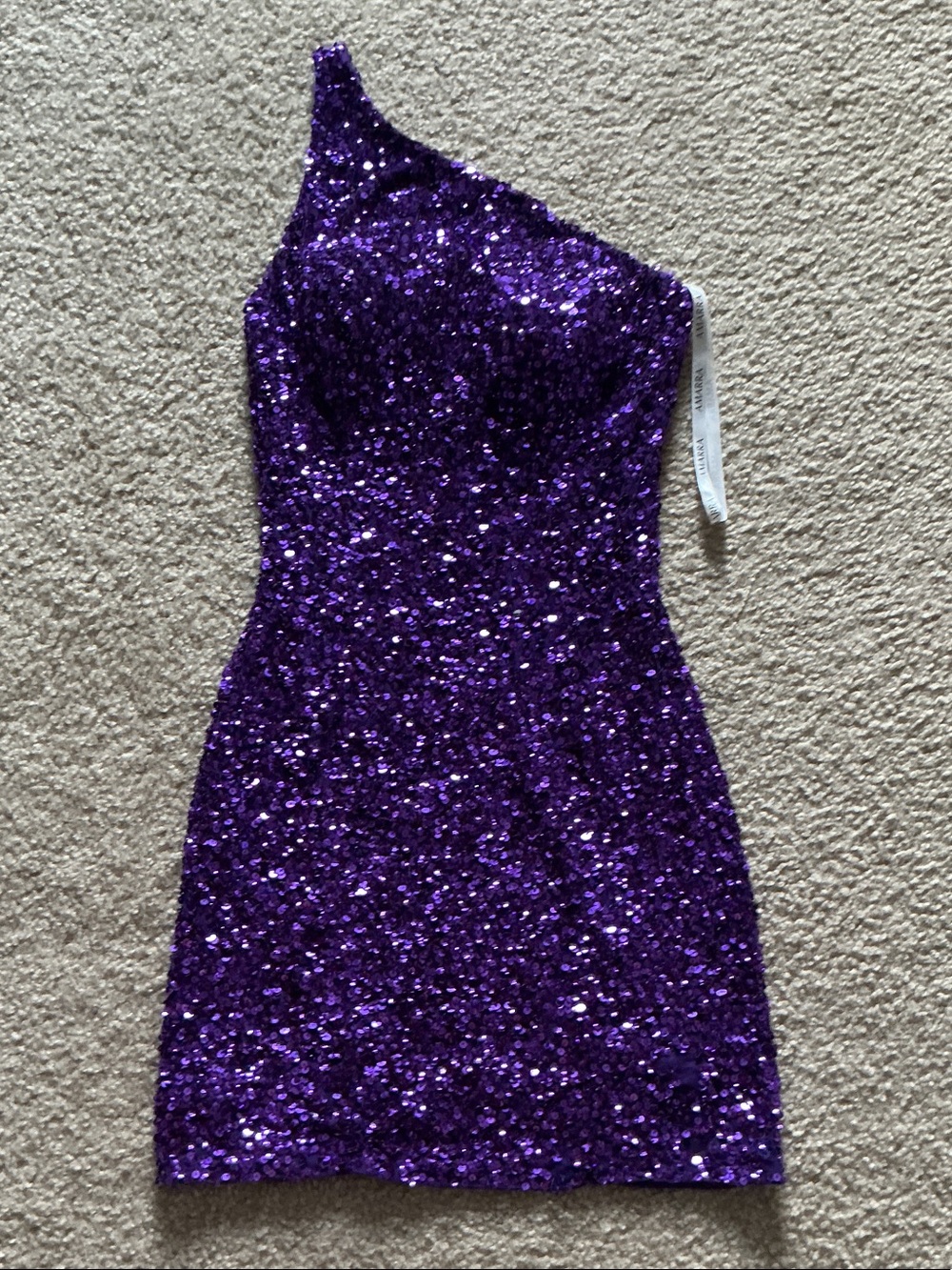 Amarra Purple One-Shoulder Sequin Mini Prom Hoco Dress - Size 2